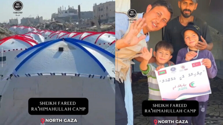 ދިވެހިންގެ ފަރާތުން ޣައްޒާގައި ކޭމްޕެއްބިނާކޮއްފި